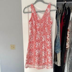 Buttons coral and White Floral Mini Dress